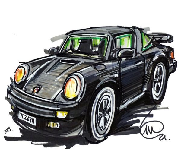 Ian Cook drawing of the Porsche 911 Targa