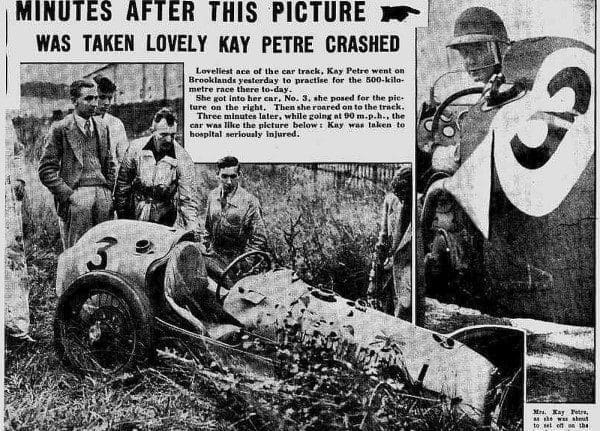 Kay Petre A newspaper clipping of before and after the crash, 1937