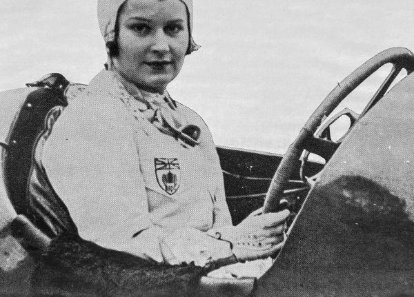 Kay Petre in her Delage at Brooklands, 1935