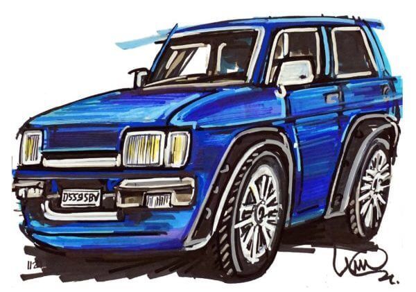 Blue Ford Fiesta MKII drawing by Ian Cook @POPBANGCOLOUR