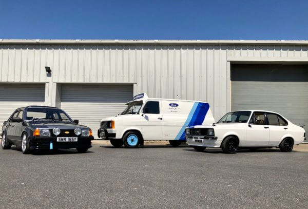 Ford Escort MKII, MKIII and Transit MKII in front of garage