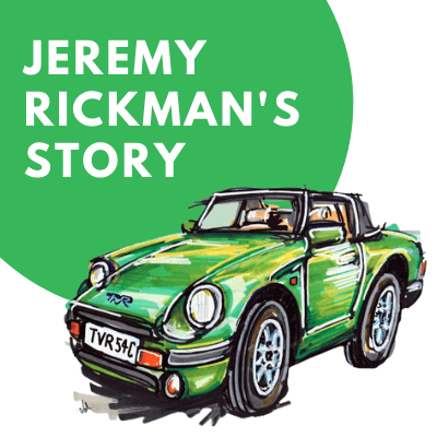 Ian Cook's drawing of Jeremy Rickman's cooper green TVR S4C