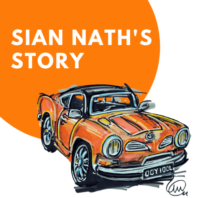 Ian Cook's drawing of Sian Nath's Karmann Ghia - Heritage Customer Stories