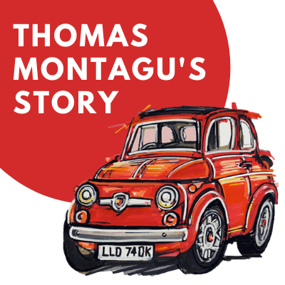 Ian Cook's drawing of Thomas Montagu's red replica Abarth 695