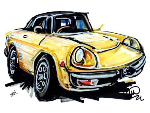 Yellow Alfa Romeo Spider Veloce drawing by Ian Cook