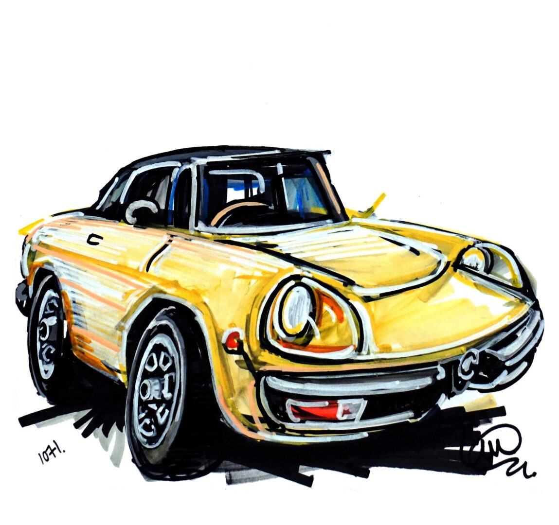 Yellow Alfa Romeo Spider Veloce drawing by Ian Cook