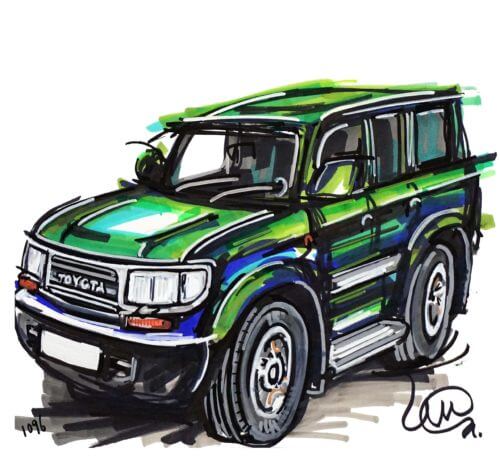 Green Toyota Landcruiser drawing by Ian Cook
