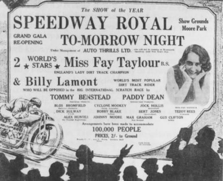 Fay Taylour Speedway advertisement