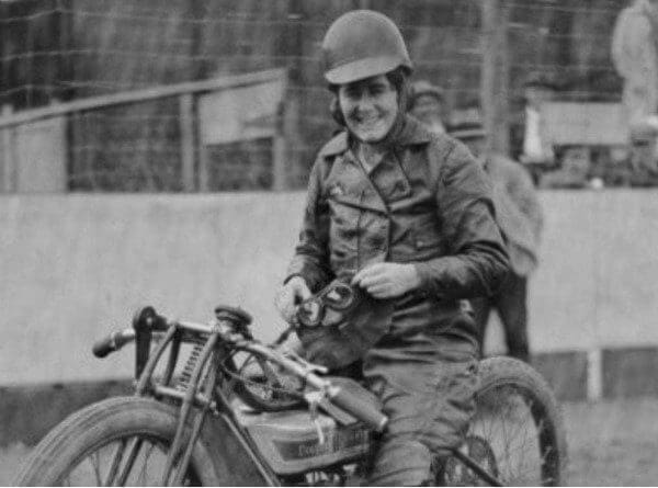 Fay Taylour in New Zealand on a motorbike