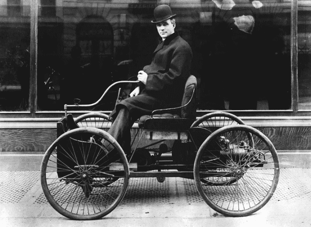 Henry Ford on his quadricycle, Detroit, 1896