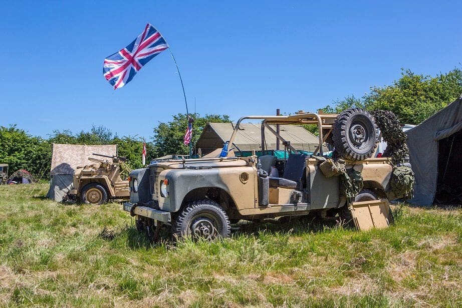 British Army Land Rover at a military revival. Land Rovers have gone the world over with the armed forces. 