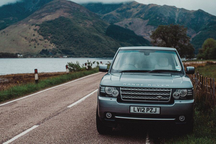 A fairly modern Range Rover, photographed in Scotland
