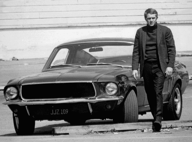 Steve McQueen in Bullitt with his Ford Mustang
