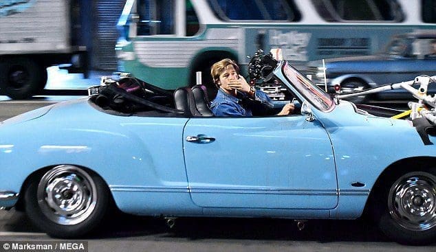 Brad Pitt in the blue Karmann Ghia used for filming Once Upon a Time in Hollywood - VW Enthusiast Guide